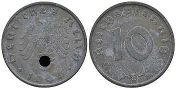 Германия 10 рейхспфеннигов 1944 B KM 101, J. 371 цинк    4589-234