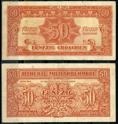 Австрия, Союзные военные власти 50 грошей 1944 Allierte Militaerbehoerde Pick 102 b бумага 8614-7-1-2