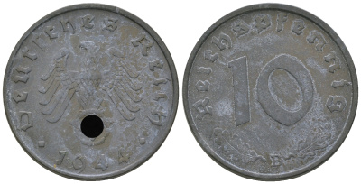 Германия 10 рейхспфеннигов 1944 B KM 101, J. 371 цинк    4589-234