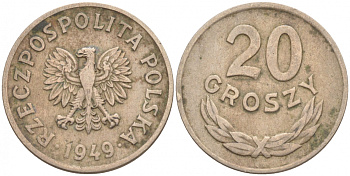 ПОЛЬША 20 ГРОШЕЙ 1949 KM 43 медно-никель 4516-247