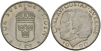 Швеция 1 крона 1990 Карл XVI Густав (1973- ) KM 852a медь плакированная медно-никелем 4176-612