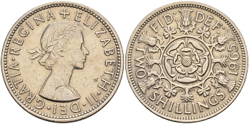 Великобритания 2 шиллинга (флорин) 1965 Елизавета II (1952-2022) KM 906, Spink 4146 медно-никель 4149-831
