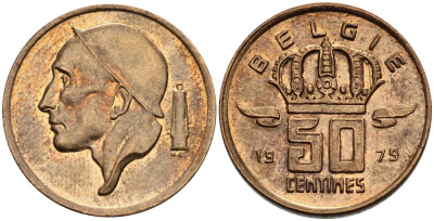 БЕЛЬГИЯ 50 САНТИМОВ 1979 BELGIE KM 149.1 бронза 4528-947