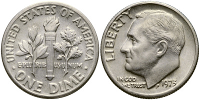 США 10 ЦЕНТОВ = 1 ДАЙМ 1973 РУЗВЕЛЬТ KM 195а медь плакированная медно-никелем 54-918