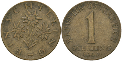 Австрия 1 шиллинг 1960 KM 2886 алюминиевая бронза 25-1053