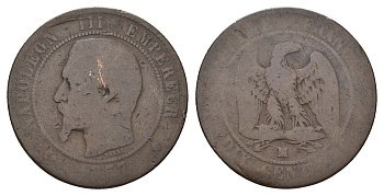 Франция 10 сантимов 1857 MA, Наполеон III (1852-1870) KM 771 бронза 4389-1023