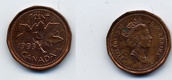 Канада 1 цент 1993 Елизавета II (1952-2022), кленовый лист KM 181 бронза 54-149
