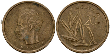 Бельгия 20 франков 1980 Belgique, Бодуэн I (1951-1993) KM 159 никель бронза 4601-333
