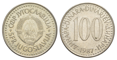 Югославия 100 динаров 1987 KM 114 медь цинк никель 4185-1014