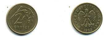 Польша 2 гроша 1999 MW KM 277, Parchimowicz 702f латунь 3999-1123