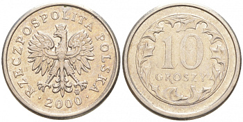 Польша 10 грошей 2000 MW KM 279, Parchimowicz 704g медно-никель 4516-226
