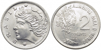 БРАЗИЛИЯ 2 СЕНТАВО 1975 FAO, ГОЛОВА СВОБОДЫ KM 586 нержавеющая сталь UNC 105-1258