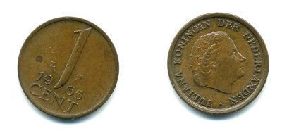 Нидерланды 1 цент 1963 Юлиана (1948-1980) KM 180 бронза 76-261