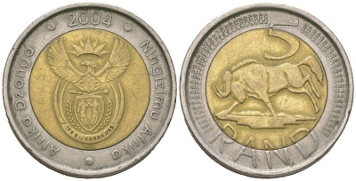 ЮАР 5 рандов 2004 KM 281 биметалл 4364-2441