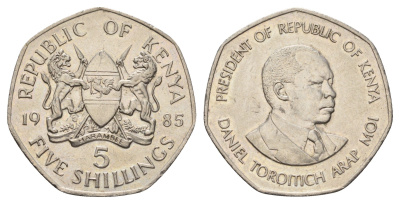 Кения 5 шиллингов 1985 Дэниэл арап Мои KM 23 медно-никель 4526-815