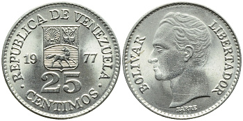 Венесуэла 25 сентимо 1977 Симон Боливар KM 50.2 никель 4392-958