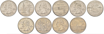 США годовой набор из 5 монет (25 центов, квотер, 1/4 доллара) серии квотеры 50 штатов 2001 Квотер штата Нью-Йорк, Северная Каролина, Род-Айленд, Вермонт и Кентукки KM 318, 319, 320, 321 и 322 медь плакированный медно-никелем UNC 4628-1151-1155