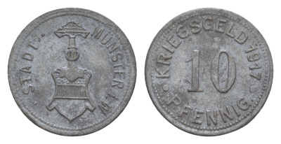 Мюнстер 10 пфеннигов 1917 Funck 350.1, Men18 22667.1 цинк 4659-266