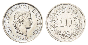 Швейцария 10 раппенов 1970 KM 27 медно-никель 4708-219