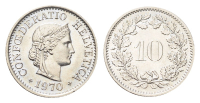 Швейцария 10 раппенов 1970 KM 27 медно-никель 4708-219