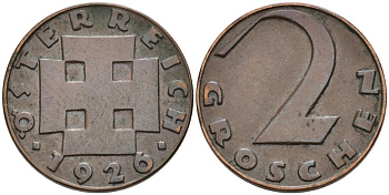 Австрия 2 гроша 1926 KM 2837 бронза 4567-257