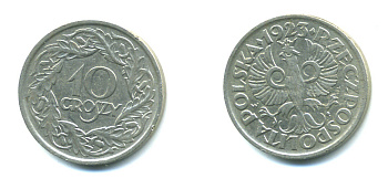 ПОЛЬША 10 ГРОШЕЙ 1923 KM 11 никель 4383-163