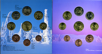 Финляндия евронабор из 8 монет + жетон 2003 золотодобытчики, официальный набор в оригинальном буклете UNC 5-6-2-20
