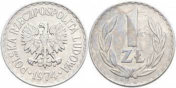 ПОЛЬША 1 ЗЛОТЫЙ 1974 MW KM 49.1 алюминий 68-422