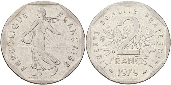 Франция 2 франка 1979 сеятель KM 942.1, Le Franc 272.3 никель 4159-1013