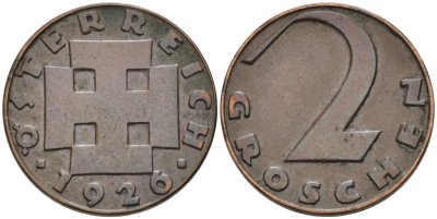 Австрия 2 гроша 1926 KM 2837 бронза 4567-257