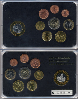 Финляндия евронабор от 1 евроцента до 2 евро  включает жетон собор, планшет  биметалл, медно-никель  UNC  3-6-5-15