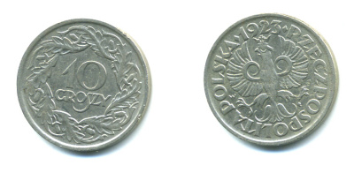 ПОЛЬША 10 ГРОШЕЙ 1923 KM 11 никель 4383-163