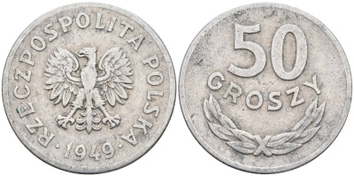 Польша 50 грошей 1949 KM 44а, Parchimowicz 209b алюминий 3336-313