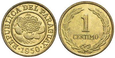 Парагвай 1 сентимо 1950  KM 20 алюминиевая бронза  aUNC  220-964