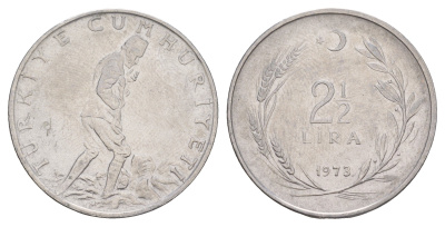 Турция 2 1/2 лиры 1973 KM 893.2 нержавеющая сталь 4654-352