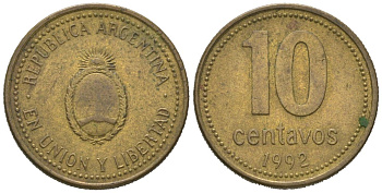 Аргентина 10 сентаво 1992 KM 107 алюминиевая бронза 4580-535