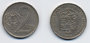 Чехословакия 2 кроны 1980 KM 75 медно-никель 46-1137