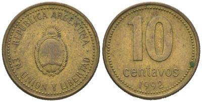 Аргентина 10 сентаво 1992 KM 107 алюминиевая бронза 4580-535
