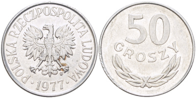 ПОЛЬША 50 ГРОШЕЙ 1977 MW KM 48.1, Parchimowicz 210l алюминий 216-914