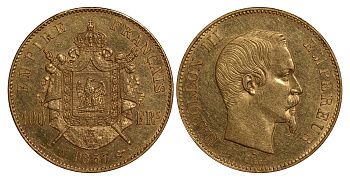 Франция 100 франков 1857 A, Наполеон KM 786.1 золото 00-000-00