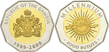 Гамбия 2000 бутутов 1999-2000 миллениум серебро PROOF 00-000-00