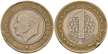 Турция 1 лира 2009 Кемаль Ататюрк KM 1244 биметалл 4561-1152
