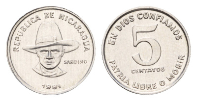 Никарагуа 5 сентаво 1981 год-тип KM 49 алюминий UNC 51-5052