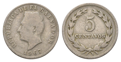 Сальвадор 5 сентаво 1967 KM 134 медно-никель 4673-1224