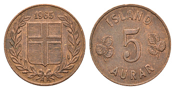Исландия 5 эйре 1965 KM 9 бронза 4691-342