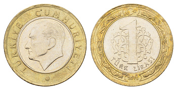 Турция 1 лира 2015 Кемаль Ататюрк KM 1244 биметалл UNC 4675-217