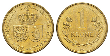 Гренландия 1 крона 1957 KM 10 алюминиевая бронза UNC 3711-2135