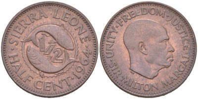 Сьерра-Леоне 1/2 цента 1976 рыбы KM 16 бронза 218-1168