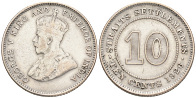 Стрейтс-Сетлментс 10 центов 1926 Георг V (1910-1936) KM 29b серебро 192-248