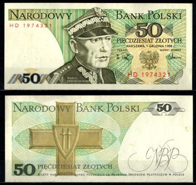 Польша 50 злотых 1988 Pick 142 c бумага aUNC 7221-58-2-1